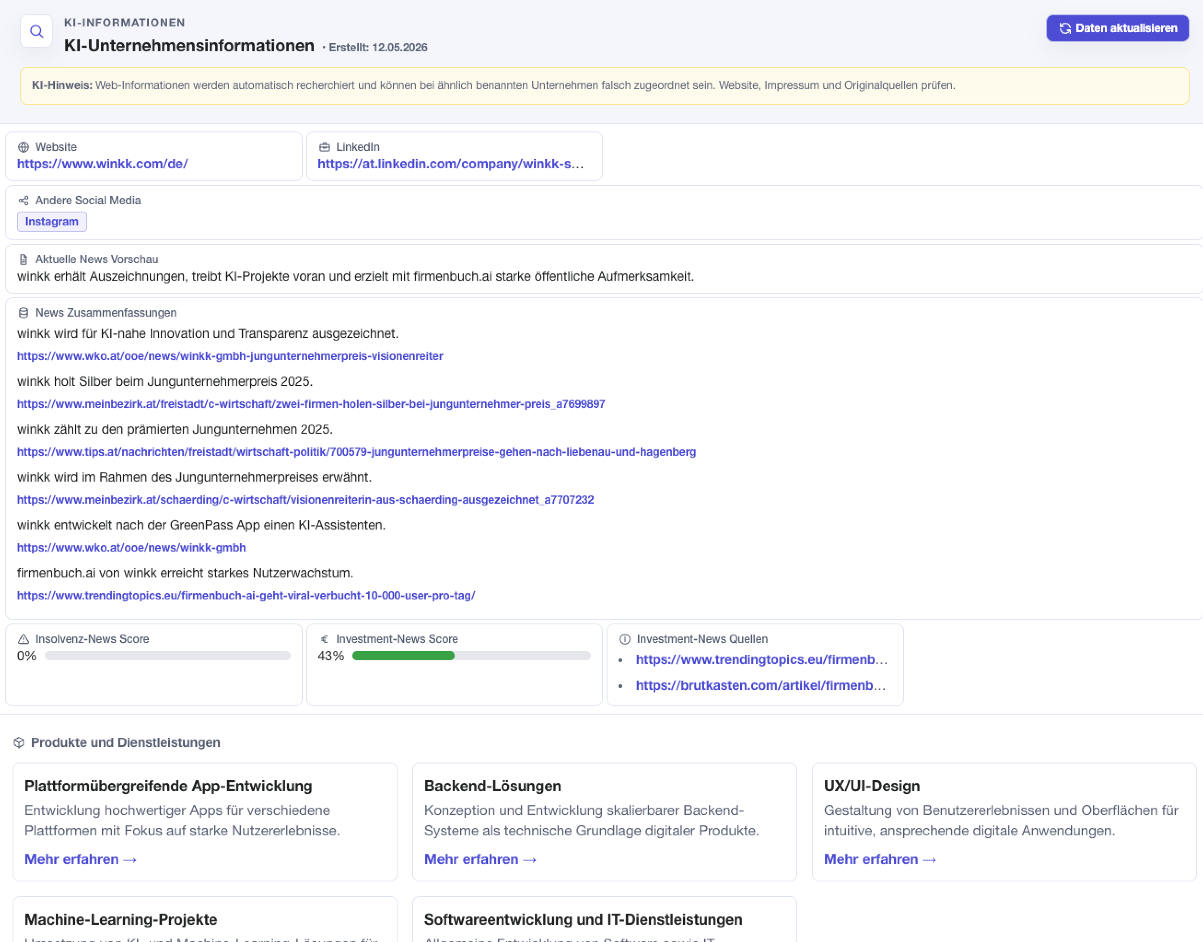 Screenshot: KI-Ergebnisse aktualisieren